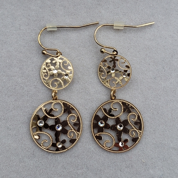 Gold and Floral Dangle Earrings - Picture 5 of 5